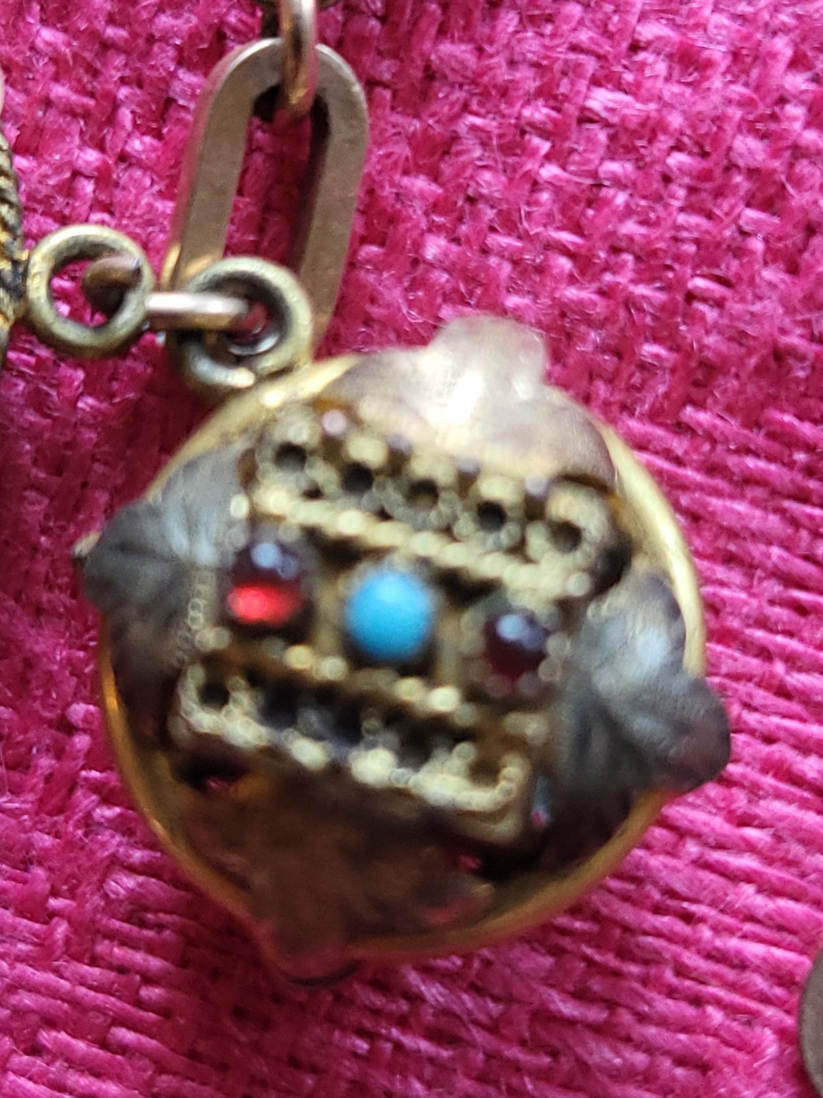 Antique Victorian Gold Filled Book Chain With Etruscan Charms OOAK