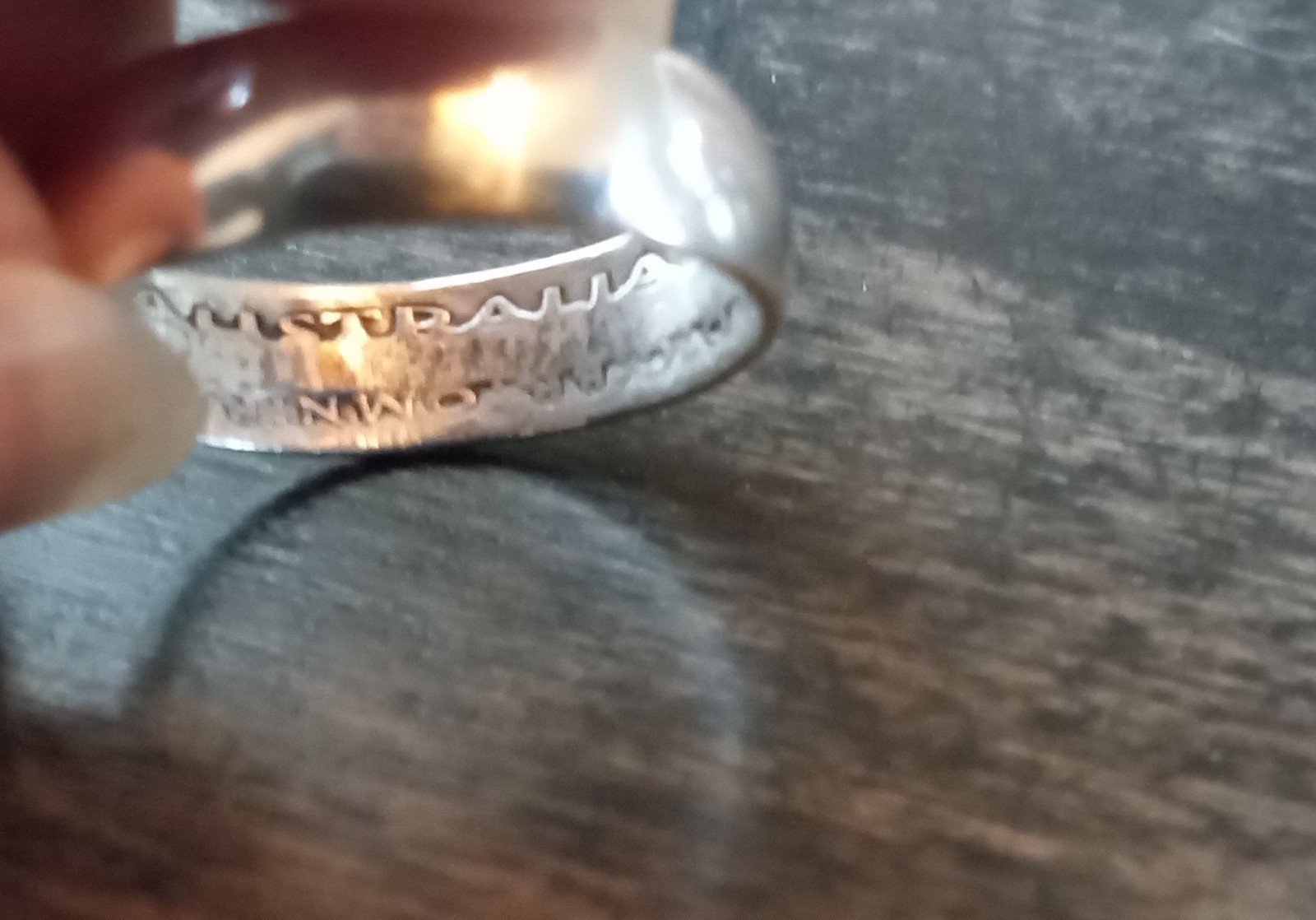 Sterling Silver Band Ring, Artisan Vintage Australian Shilling, Size 7US, 5mm