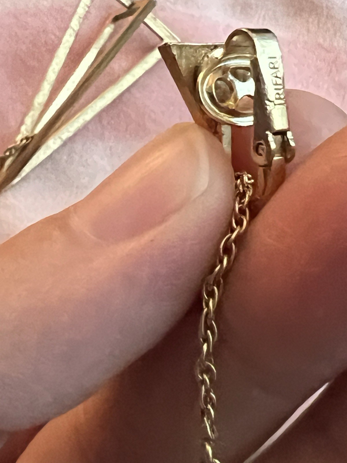 Vintage TRIFARI Dangle Long Triangle Clip Earrings Gold Tone