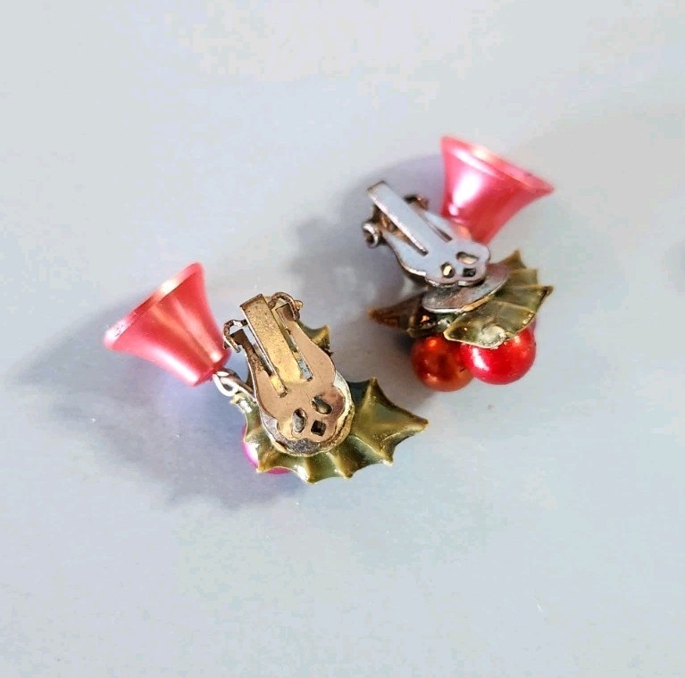 Vintage Holiday Pins And Clip On Earrings Bundle, Various Material