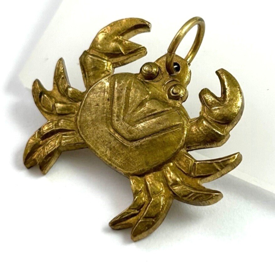 Vintage Crab Charm Pendant Etched Brass Vintage Jewelry Nautical Charm Gift