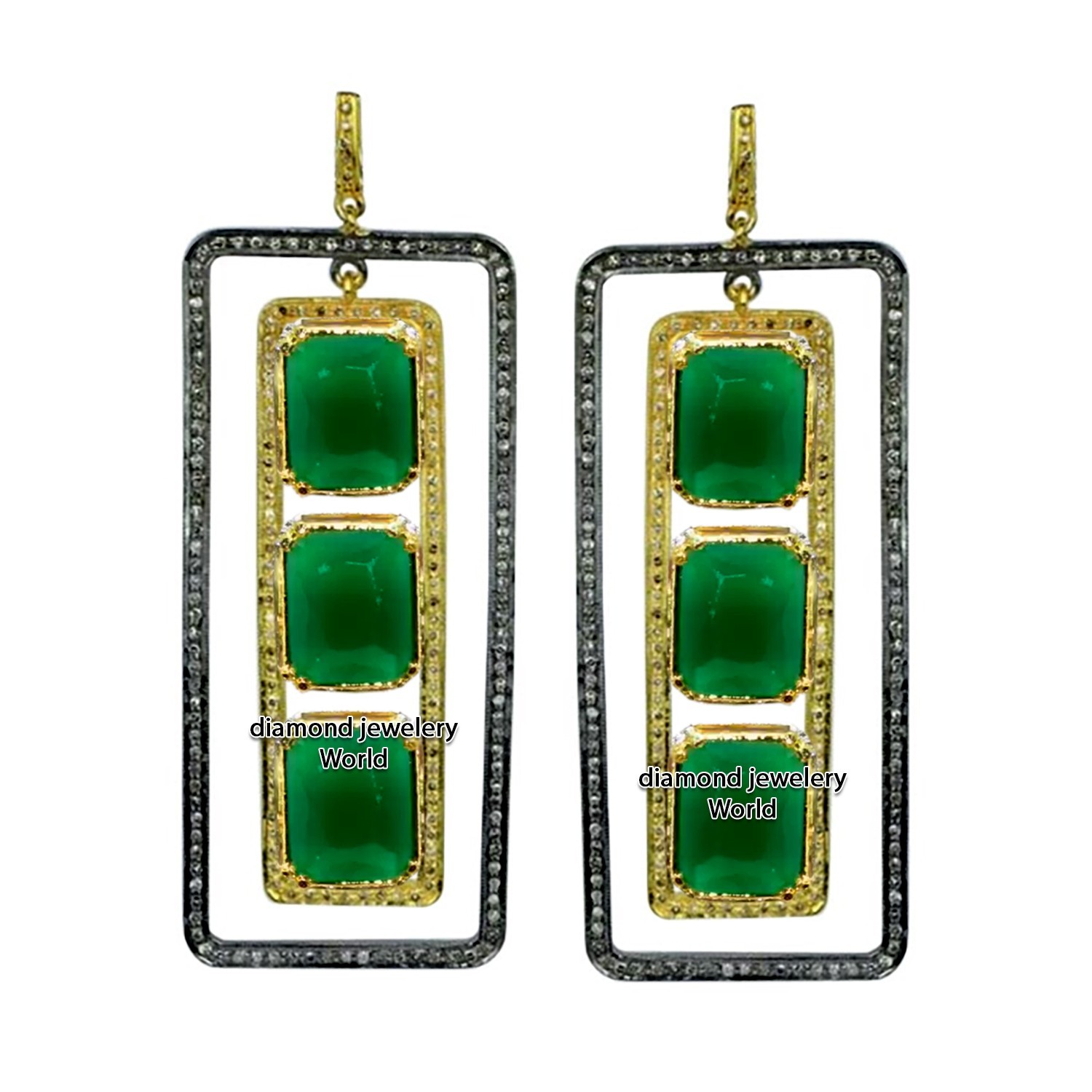 2.66ctw Rose Cut Diamond Emerald Studded Silver Vintage Gorgeous Earring Jewelry