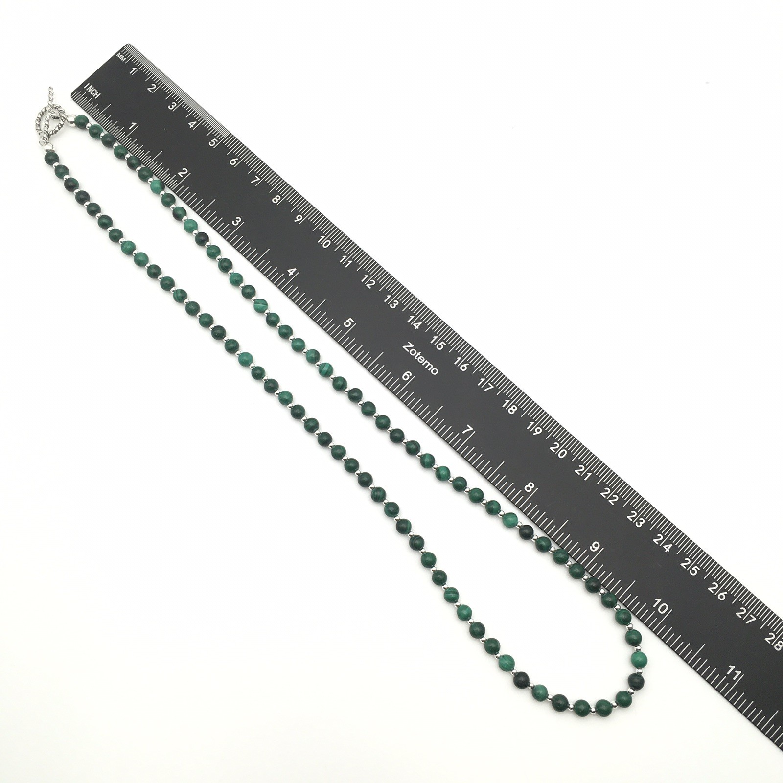 Silver Schark Handmade Sterling Silver & Green Malachite Necklace 21″ #97