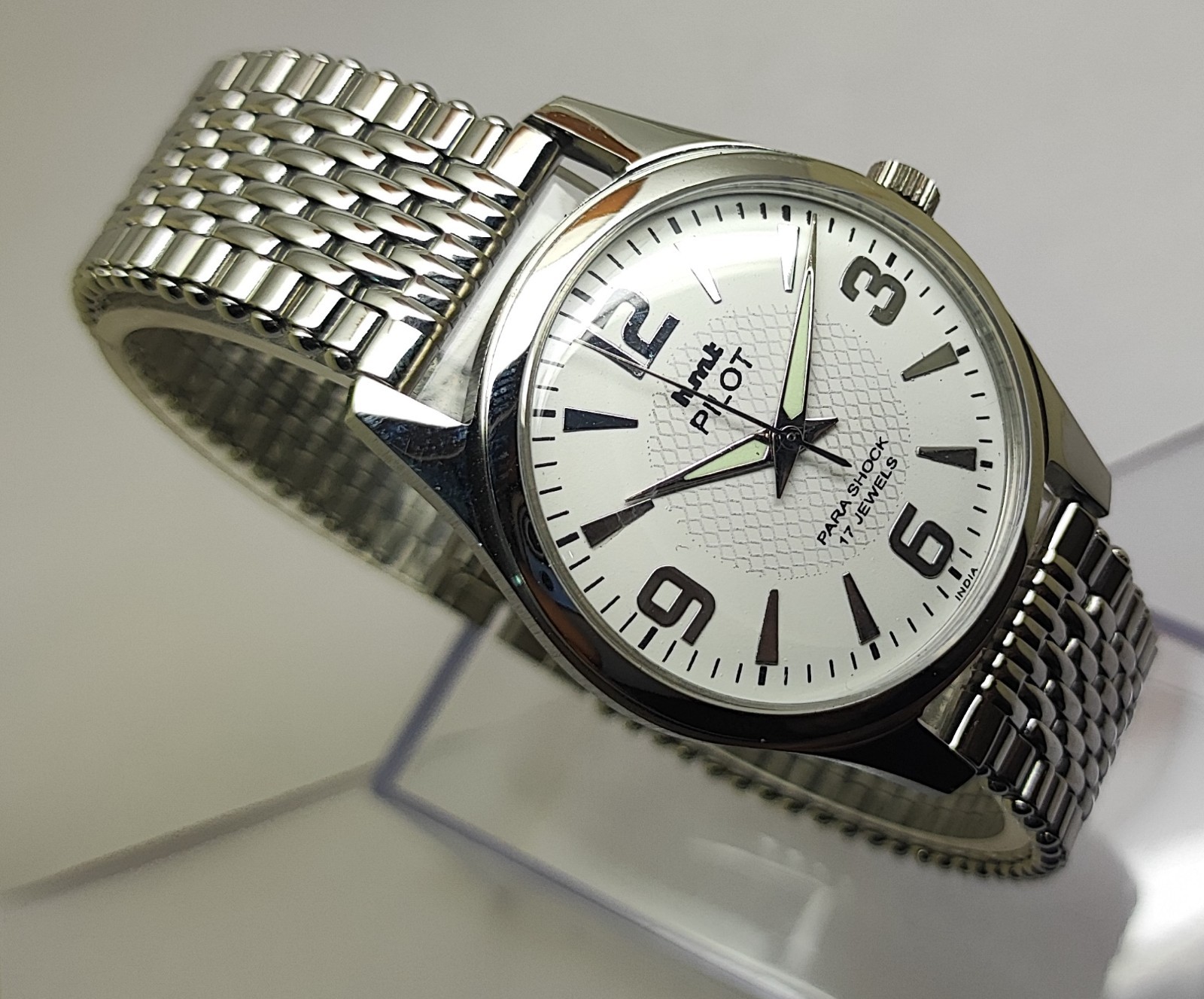 HMT Pilot Mechanical Hand Wound Watch White Dial Vintage Men’s Wristwatch