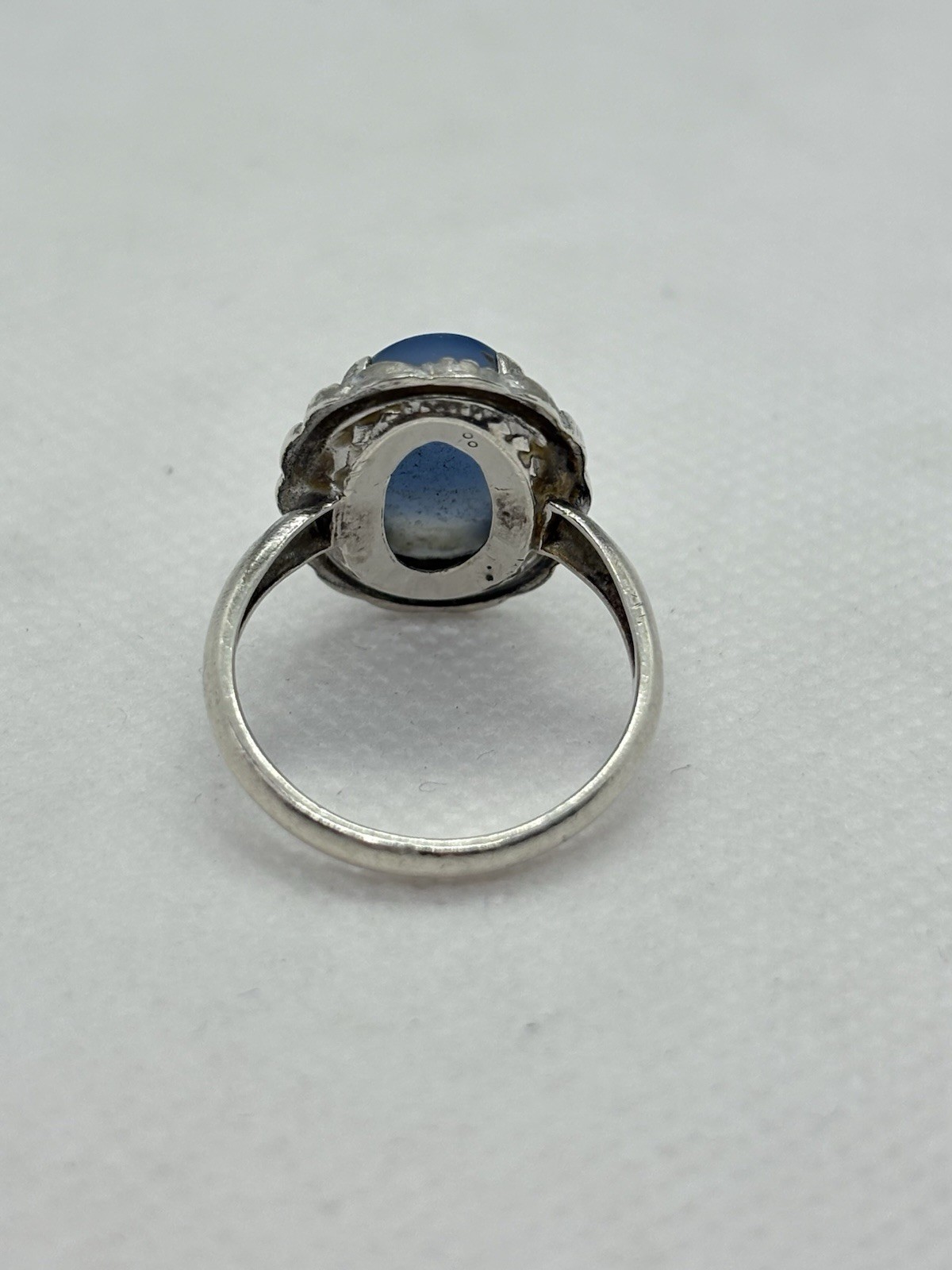 Vintage Clark & Coombs Sterling Silver Blue Lace Agate Statement Ring Size 6.5