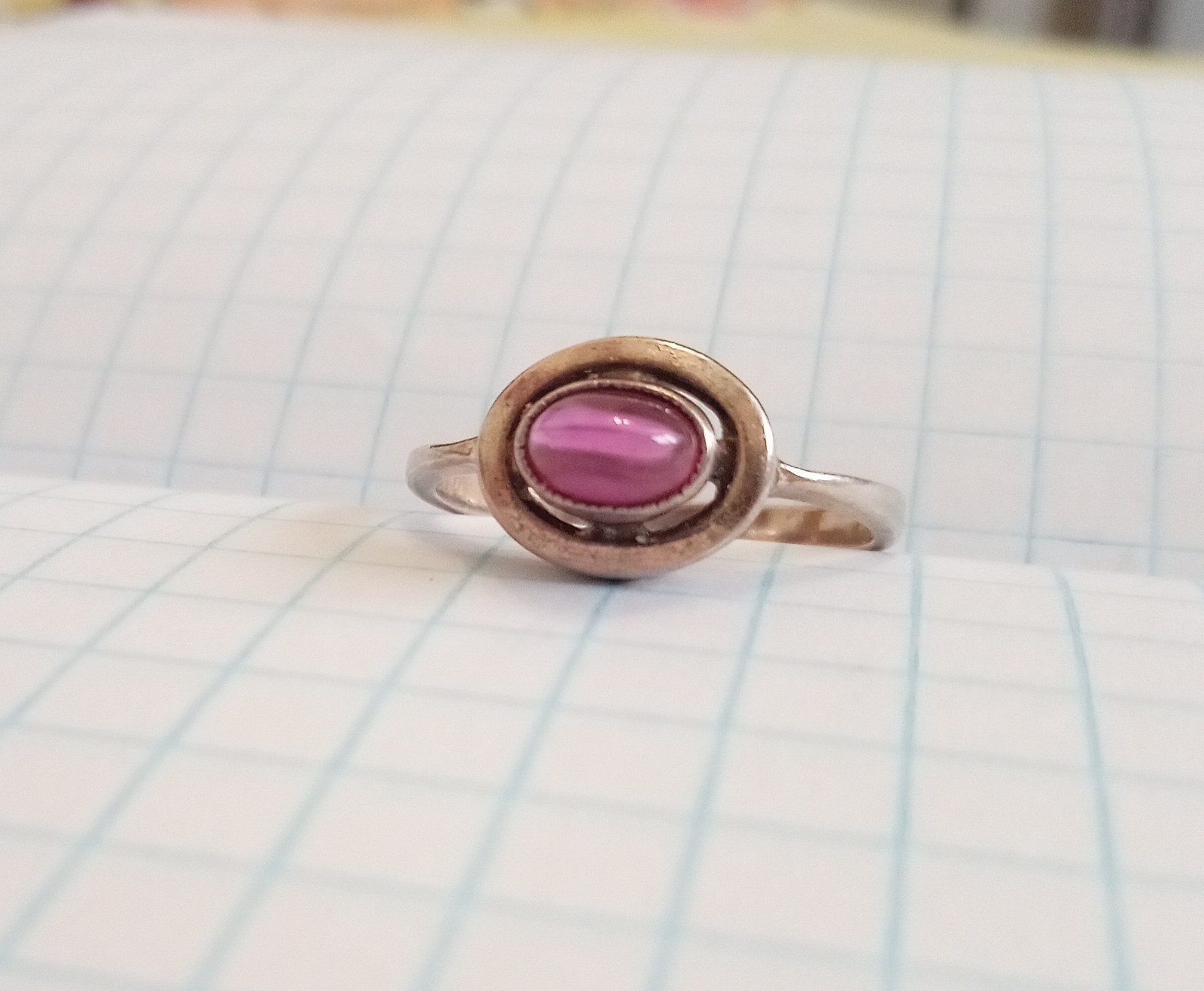 Vintage Ring Pink Cabochon Silver 925 test star USSR time Women Jewelry siz 6.75