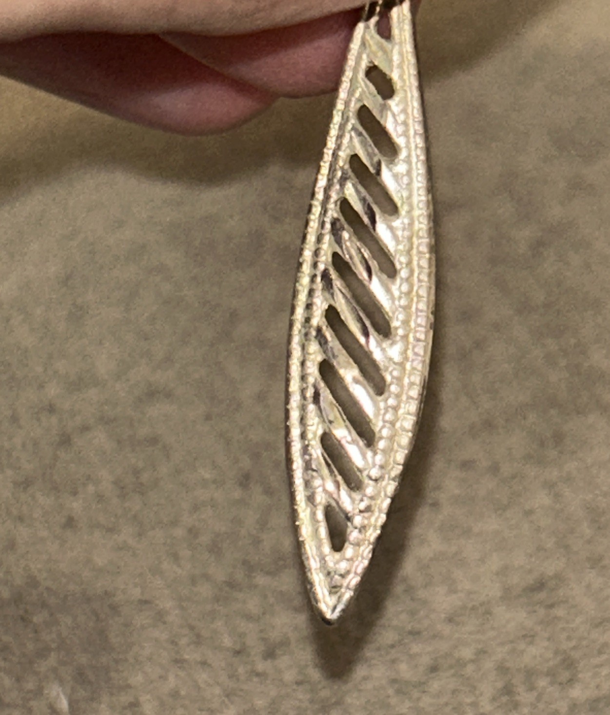 Vtg Sterling Silver Artisan Made Elongated Teardrop Openwork Dangle Earrings
