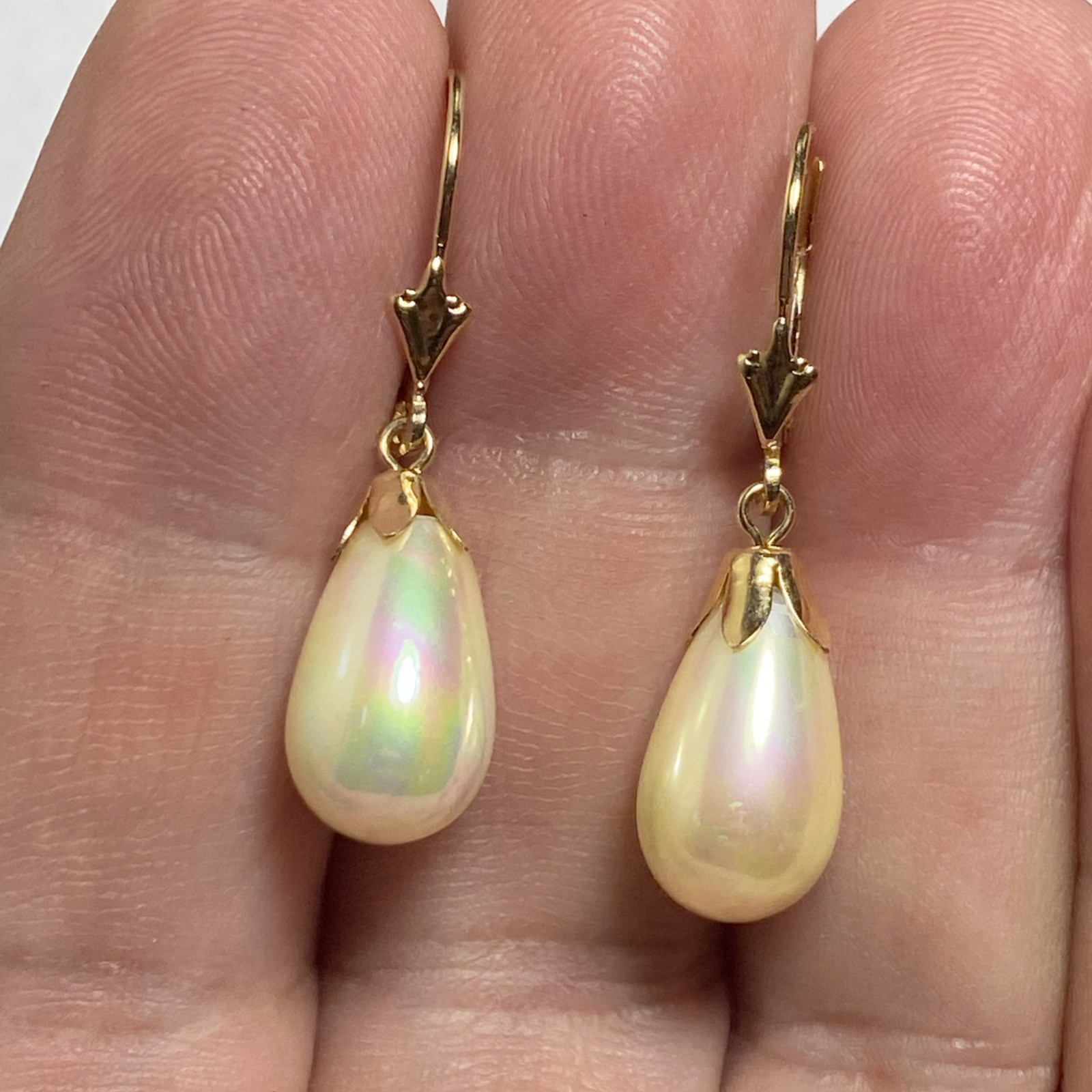 Earrings Pierced 14K Lever Back Majorca Broilette Fax Pearls Iridescent Unused