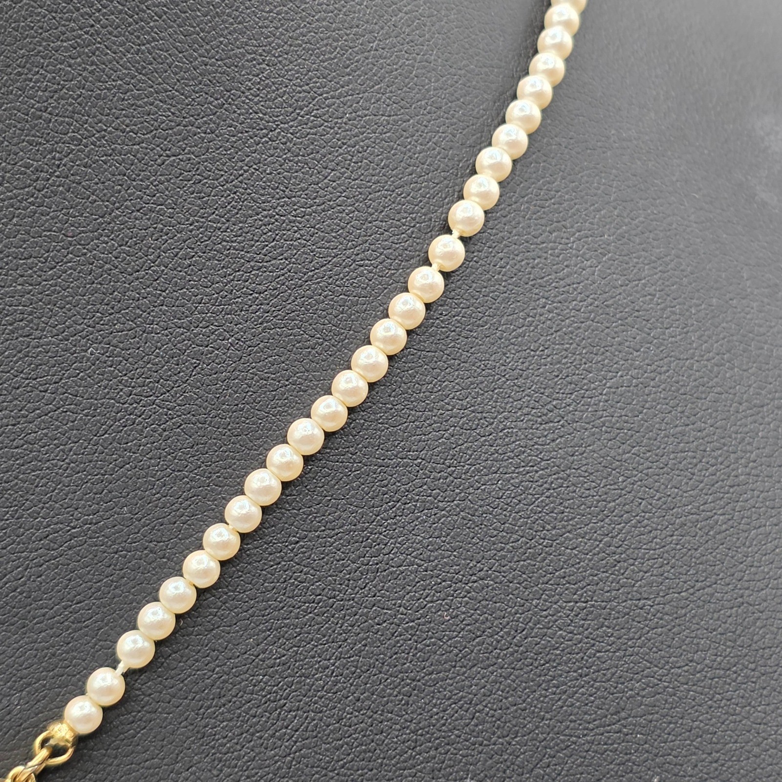 1928 Jewelry Gold Tone Faux Pearl Pink Rose Victorian Revival Drop Necklace 15″