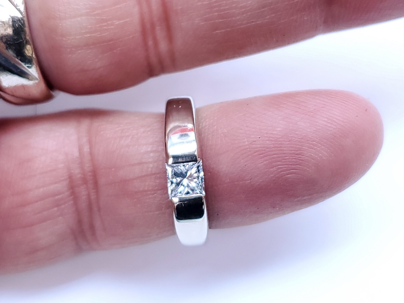 Vintage 18k White Gold Princess Cut Diamond Engagement Ring