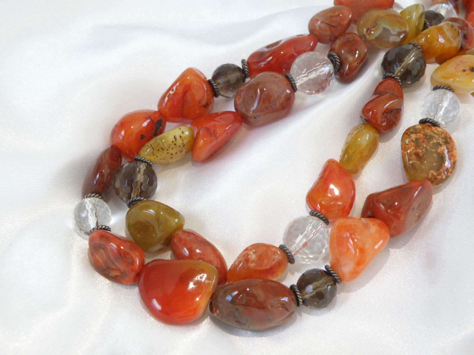 Vintage Natural Carnelian Multi Stone Bold Sterling Silver Necklace