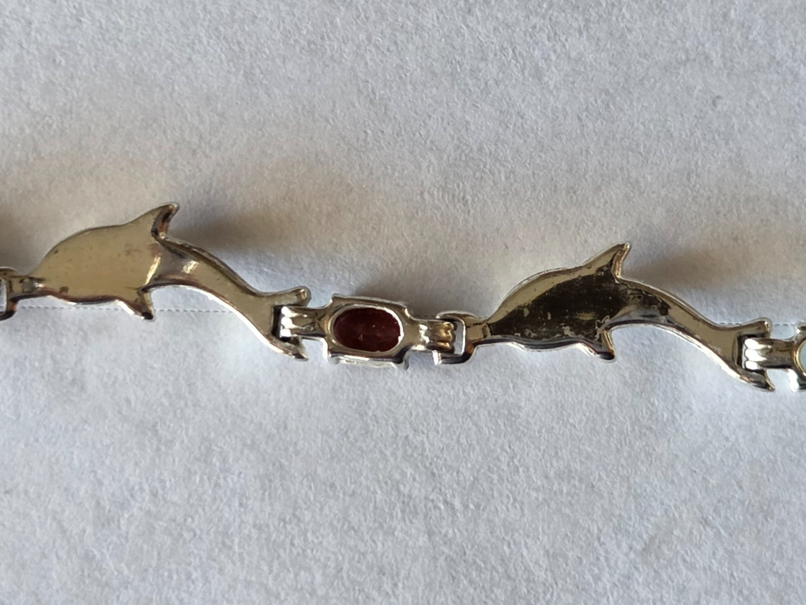 Sterling Silver Vintage 925 Dolphin Link Multi-Stone Bracelet
