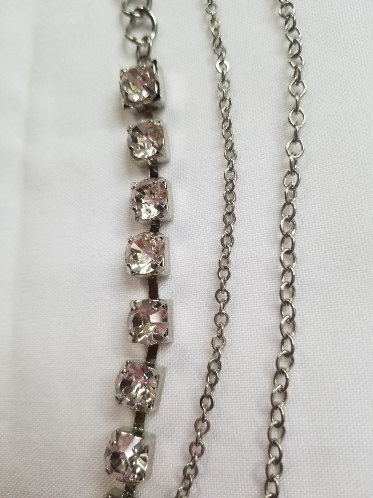 Vintage Glam Rhinestone Layered Necklace Silvertone Sparkle Clear