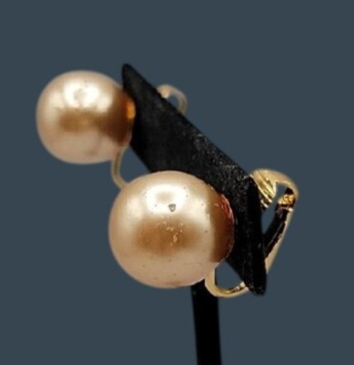 Vintage KJL Faux Pearl Stud Clip On Earrings Elegant Signed Kenneth Jay Lane