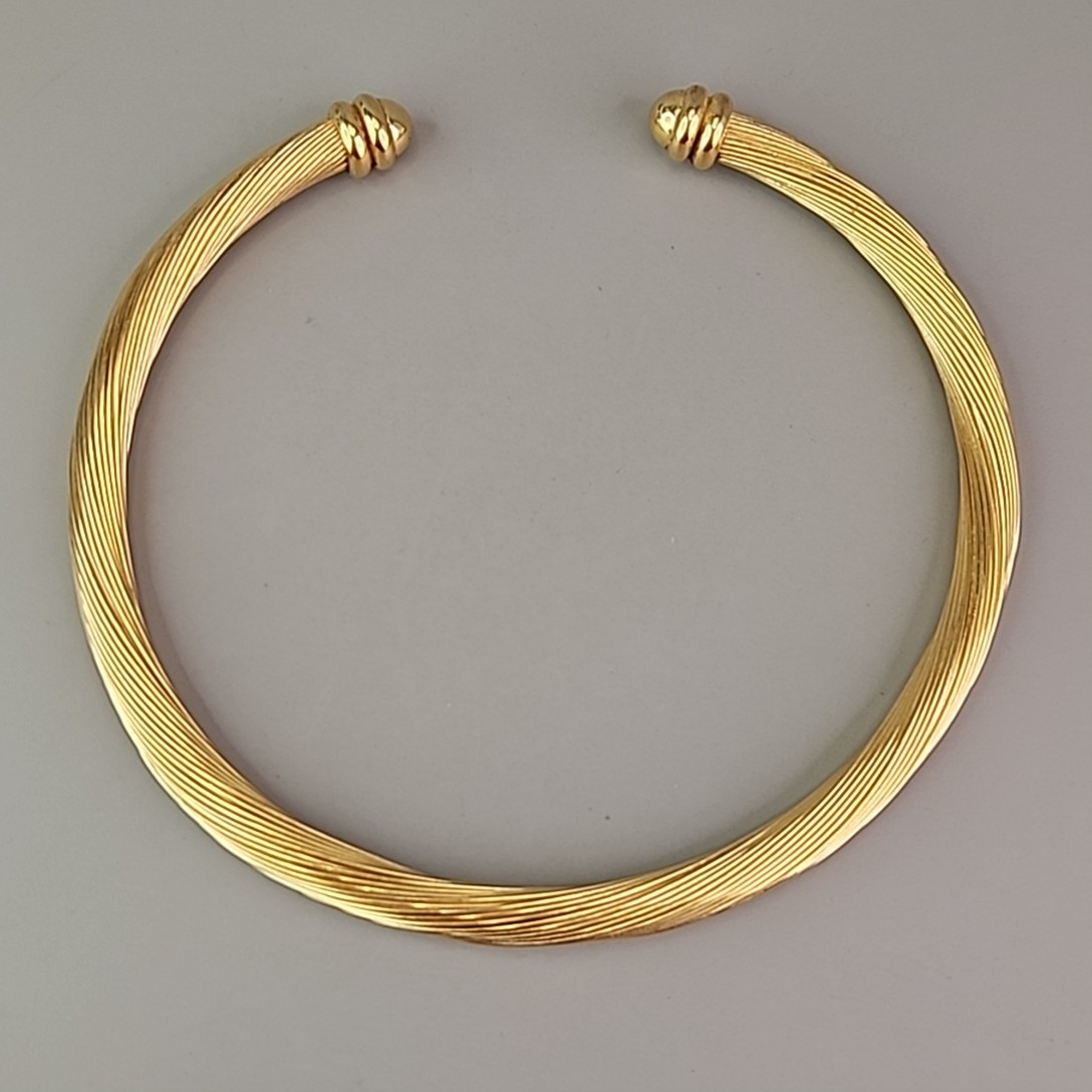 Vintage Wire Cable Torque Necklace Gold Tone Modernist Collar Rolled 14.5″