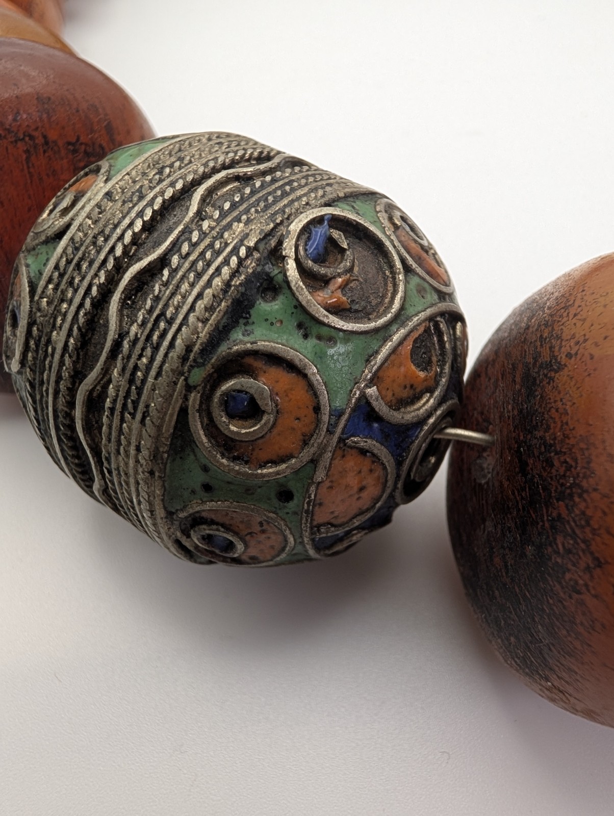 Vintage Moroccan Style Resin Bead Necklace – Large Enamel Focal Bead