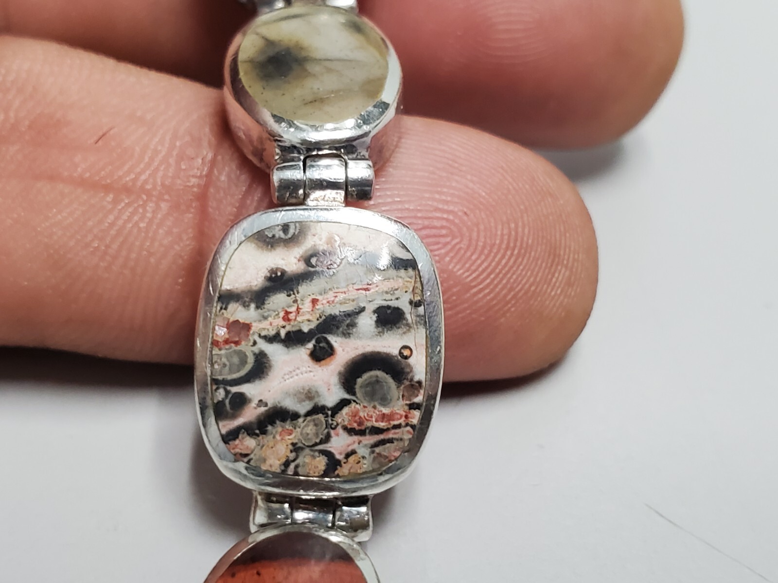 Vintage Red tiger’s eye & Ocean Jasper 925 Silver Bracelet Women 7″ 30g