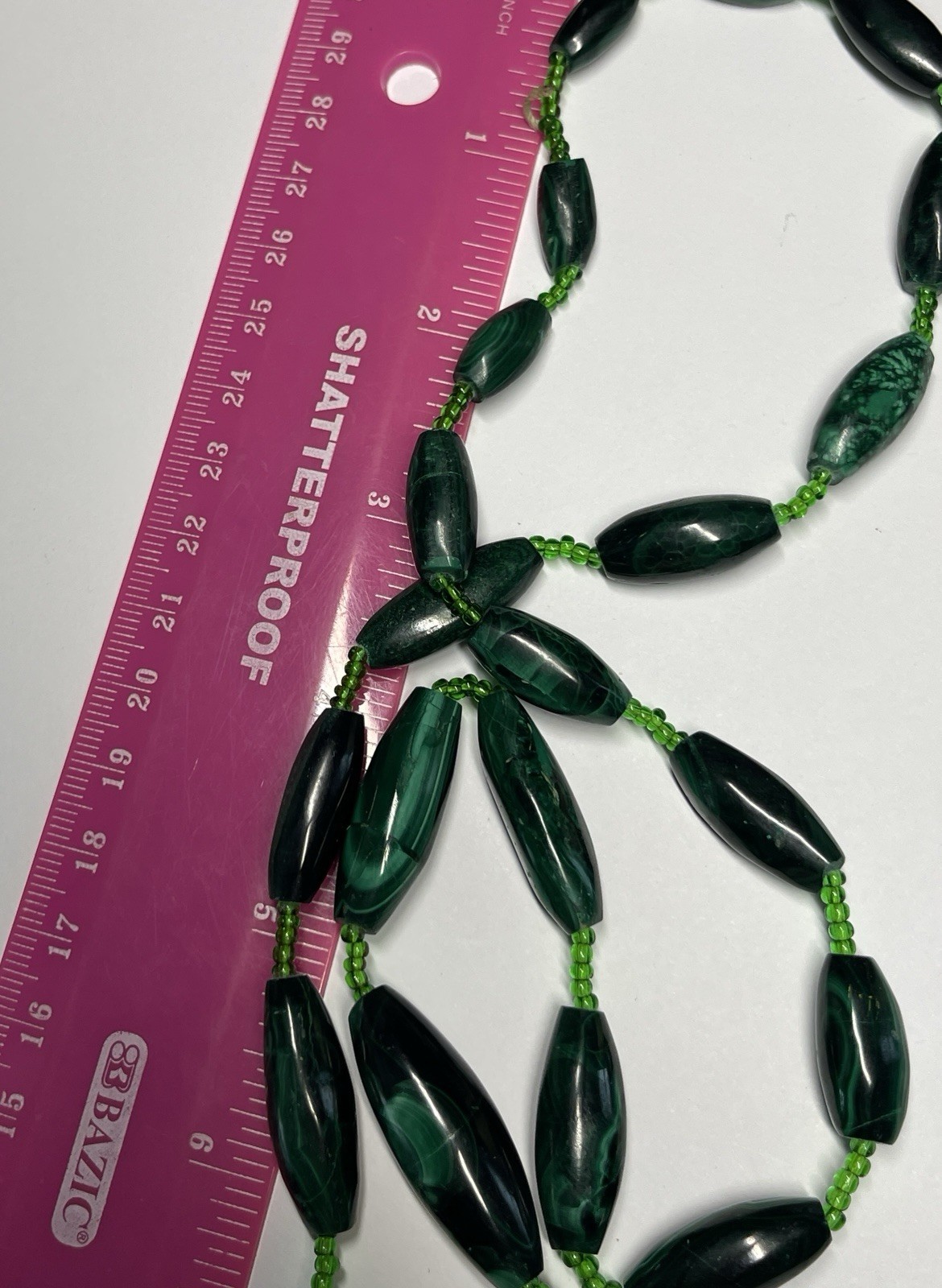 Vintage Oblong Elongated Malachite Stone Beaded Necklace