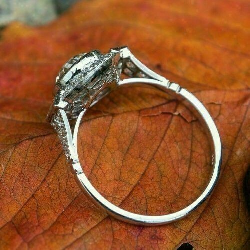 Vintage Art Deco Style Lab Created Diamond Engagement 14K White Gold Finish Ring