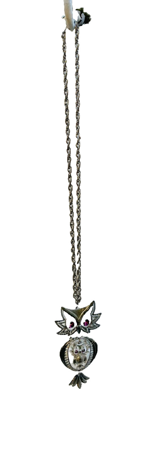 Vintage MCM Mother & Baby Dangling Owl Necklace (EH)