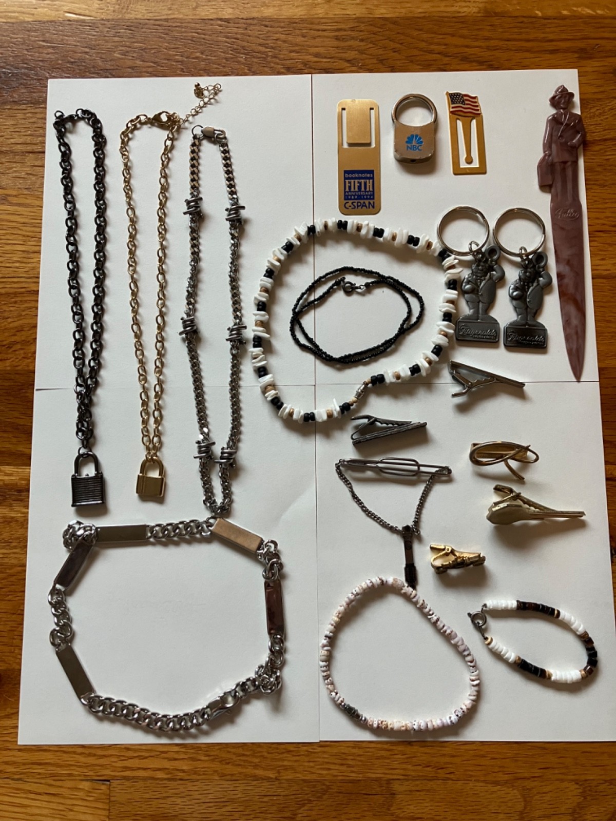 Lot of 20 Vintage & Modern Mens Jewelry & Accessories Chains Puka Shell Tie Clip