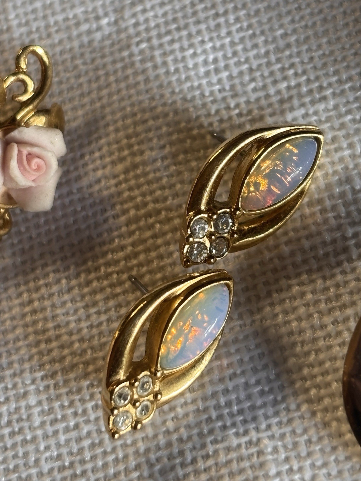 Vintage Avon + Costume Jewelry Post Earrings Lot of 5 Pairs Gold Tone Cloisonne