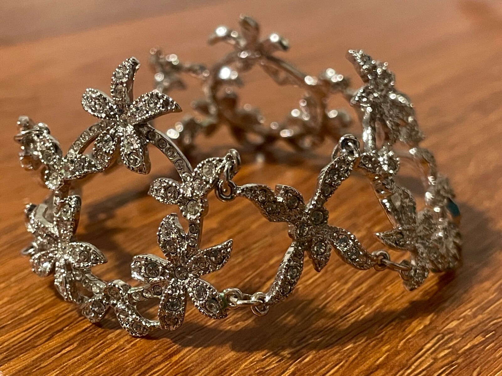 Signed HMI 925 Sterling Silver vintage crystal wrap snap close Bracelet 7.75”