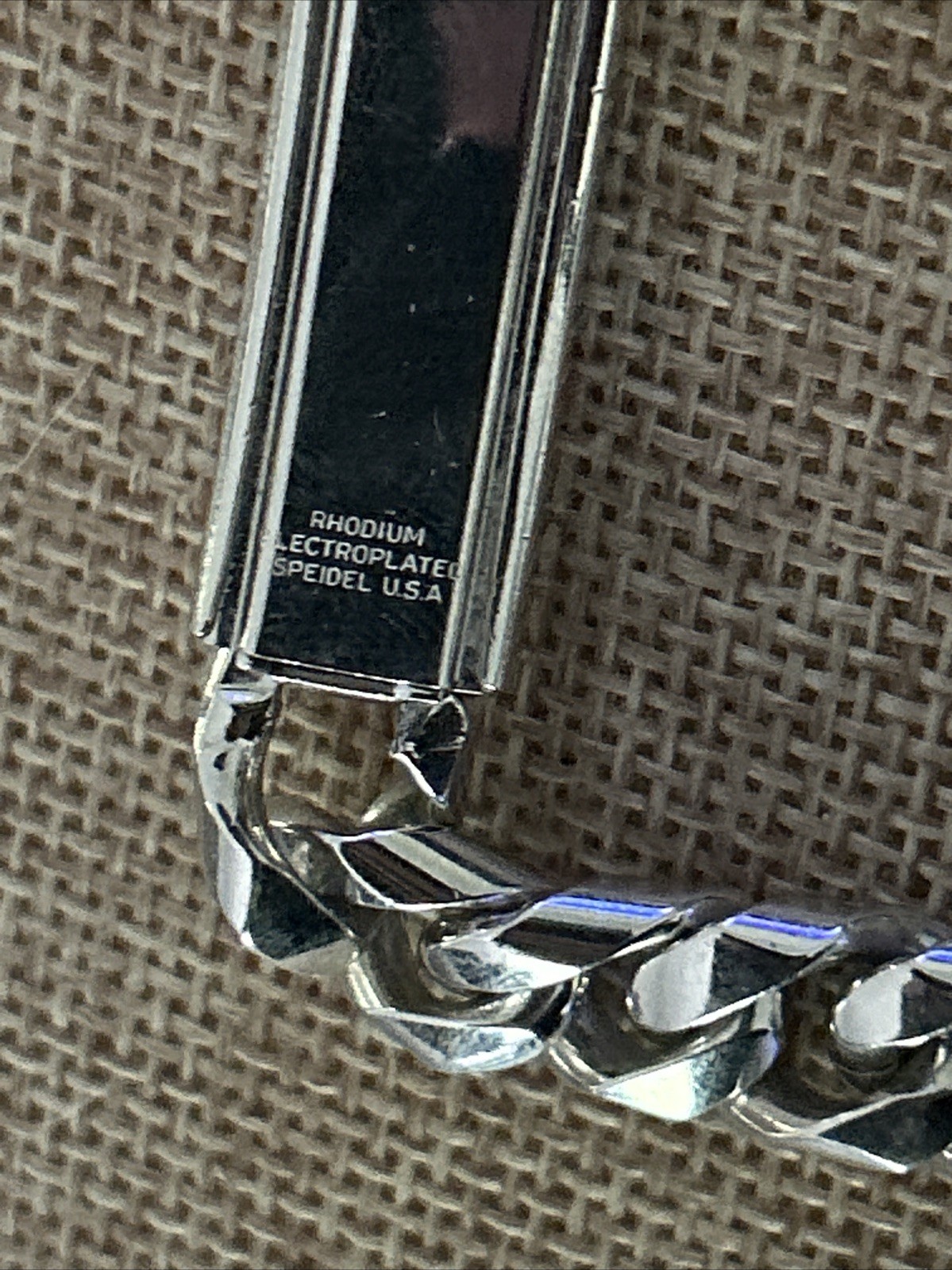 VTG Speidel ID Bracelet RHODIUM Plated Large Curb Cuban Link Inscription JEFF