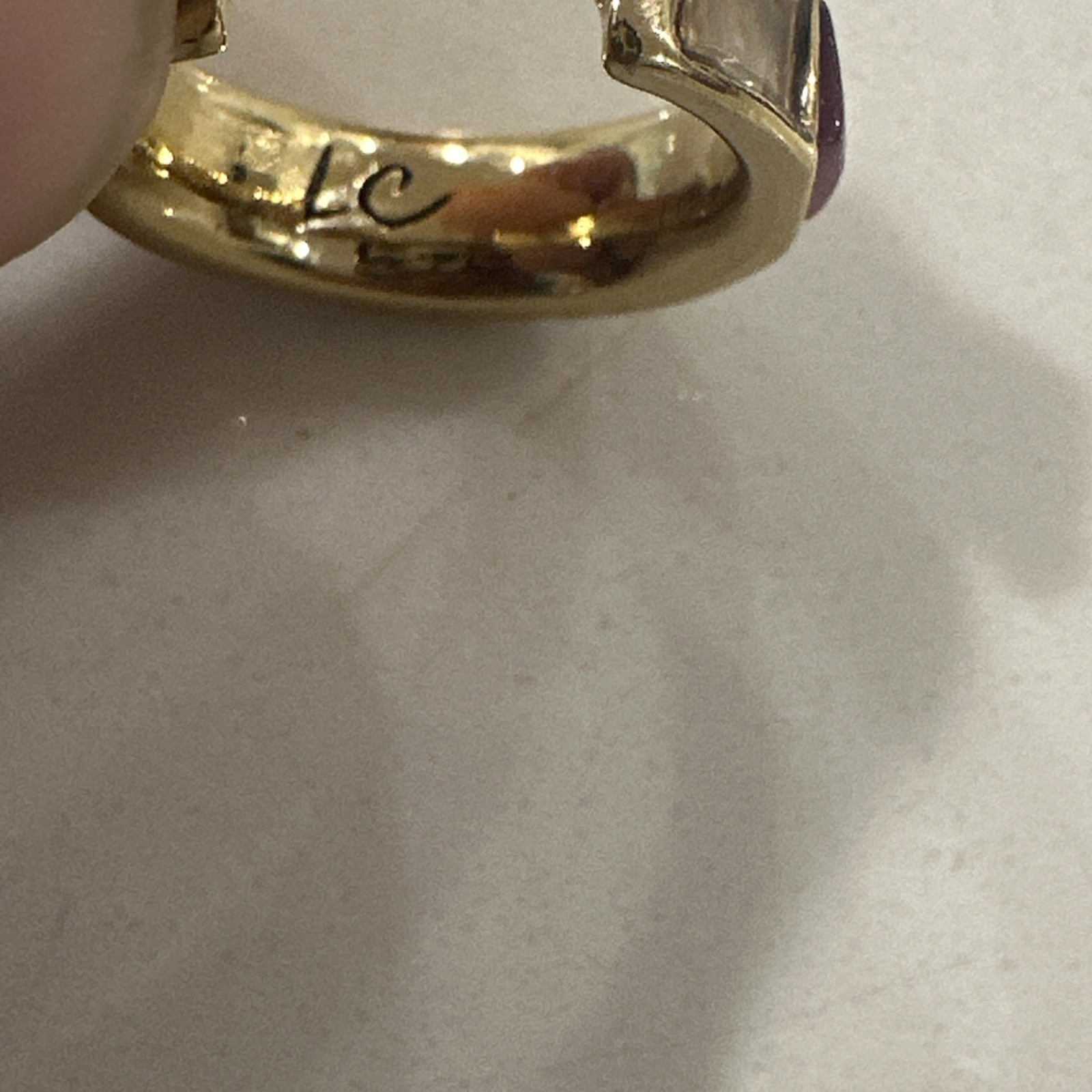 Liz Claiborne “LC” Signed Multi-Colored Glass Stone Gold Hoop Earrings VTG