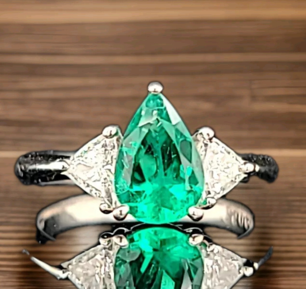 Vintage Platinum Engagement Ring 1.12CT. Natural Green Colombia Pear Shape