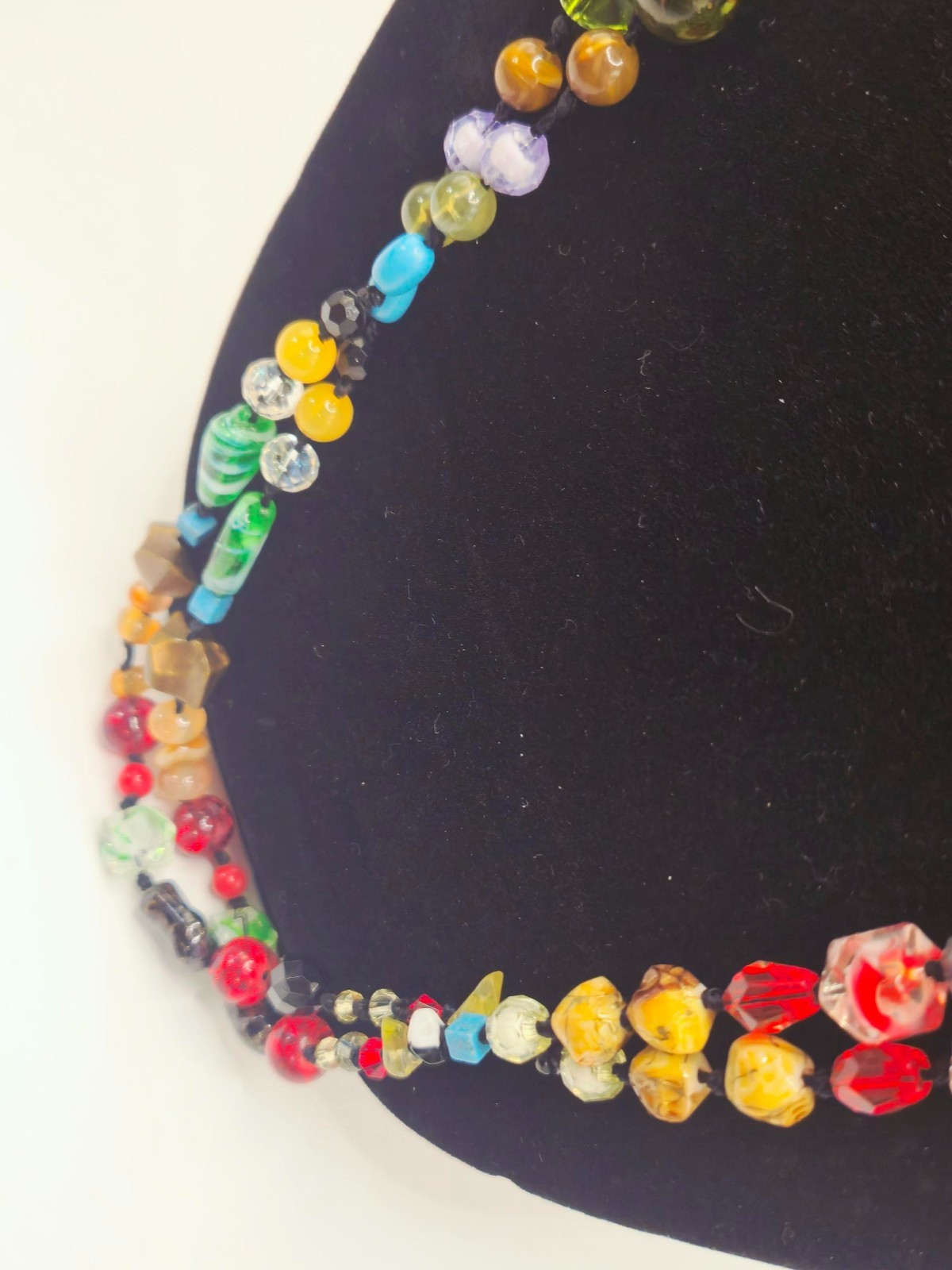 Vintage Artisan Lampwork Glass Necklace Multicolor UV Reactive Glowing Beads