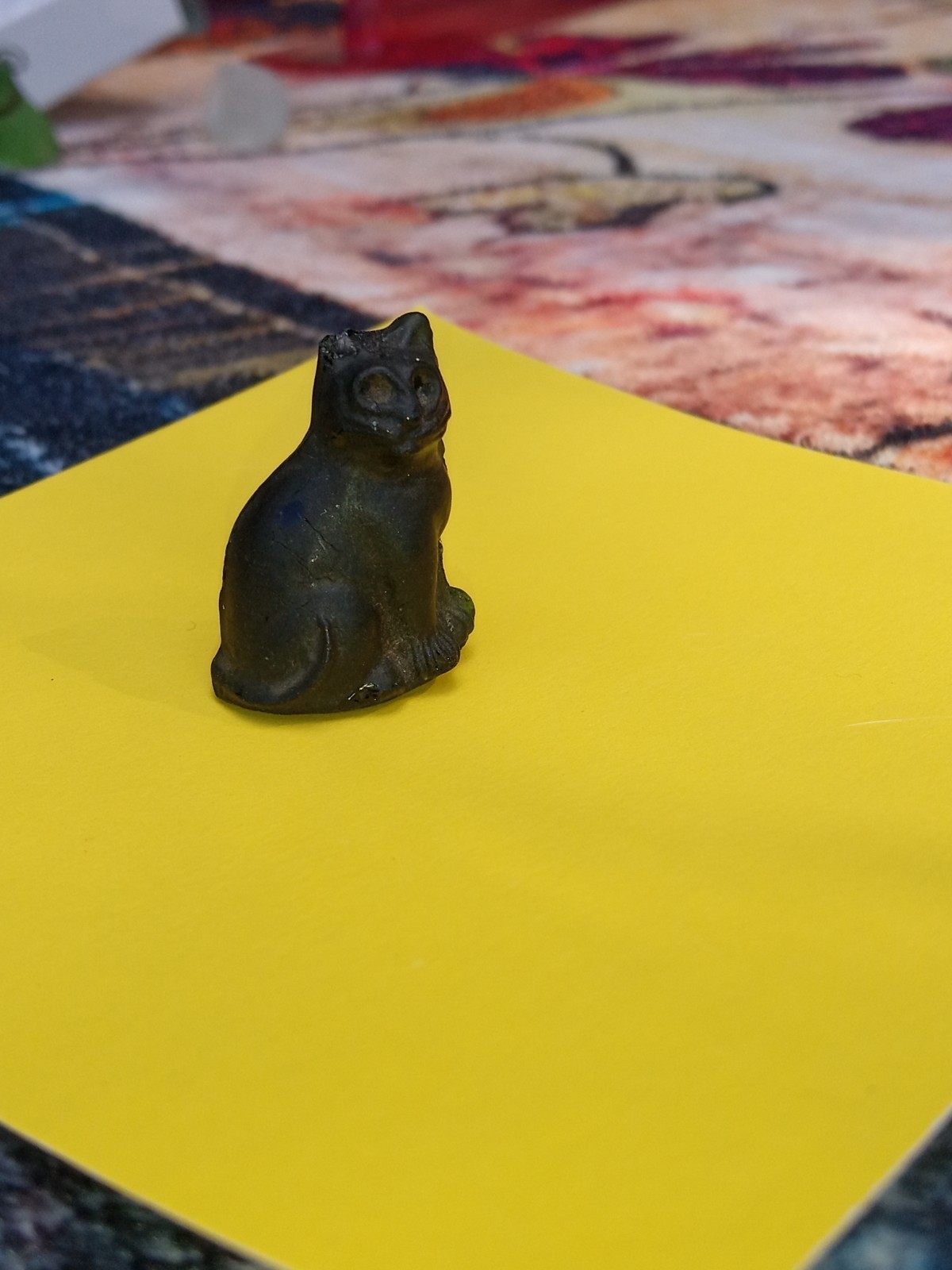 Antique, Vintage, Czech Black Cat Cracker Jack Glass Charm, Prize, 1″