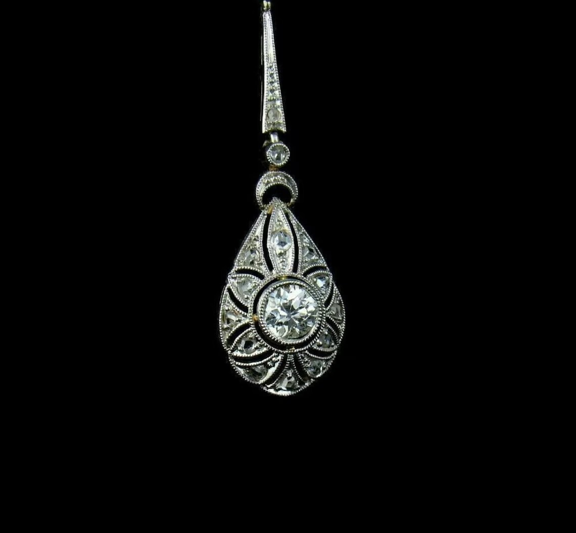 Art Deco Round Lab Created Diamond Vintage Charm Wedding 925 Silver Gift Pendant