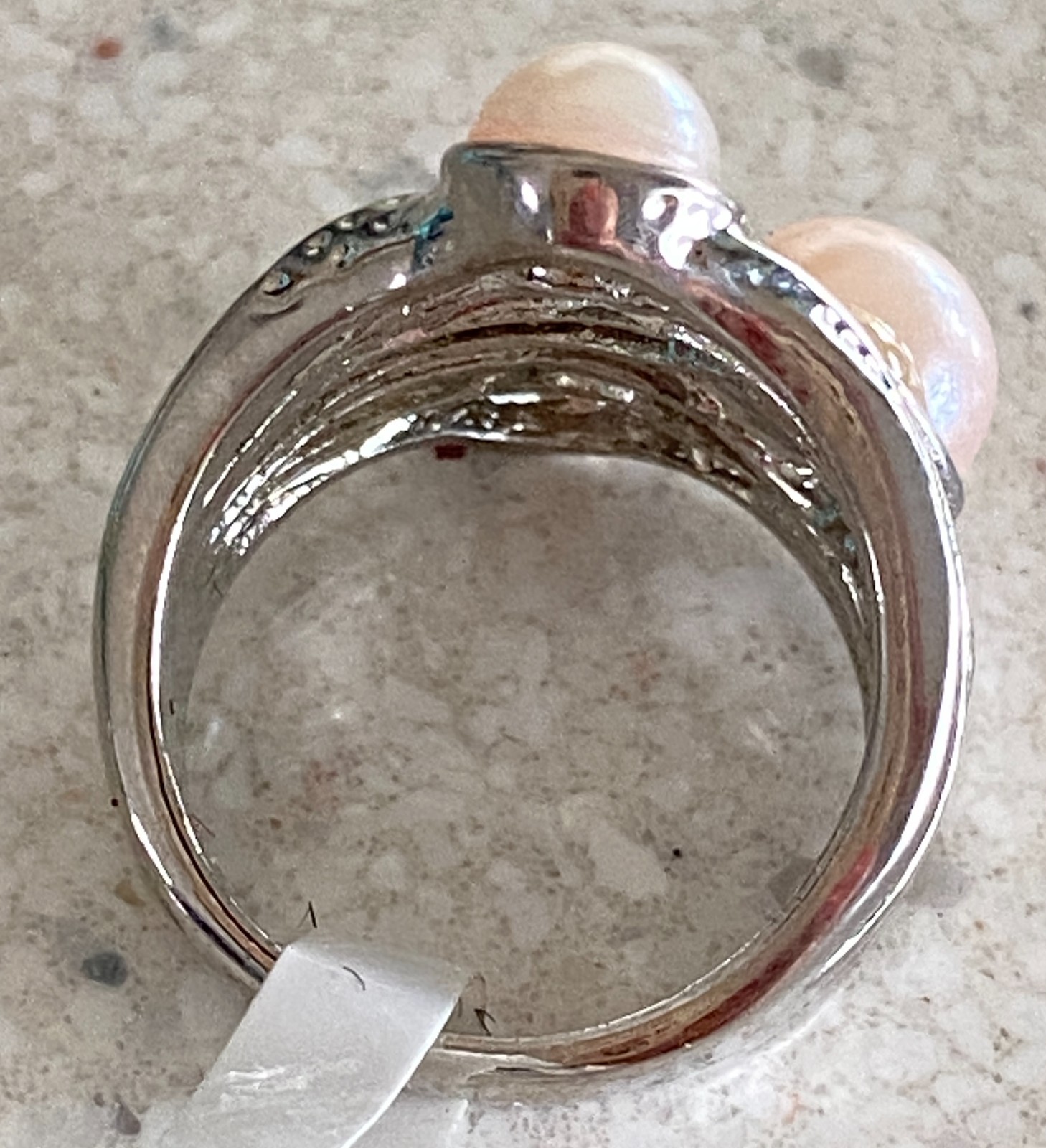 Faux Pearl Vintage Style Statement Cocktail Ring Band Size 6