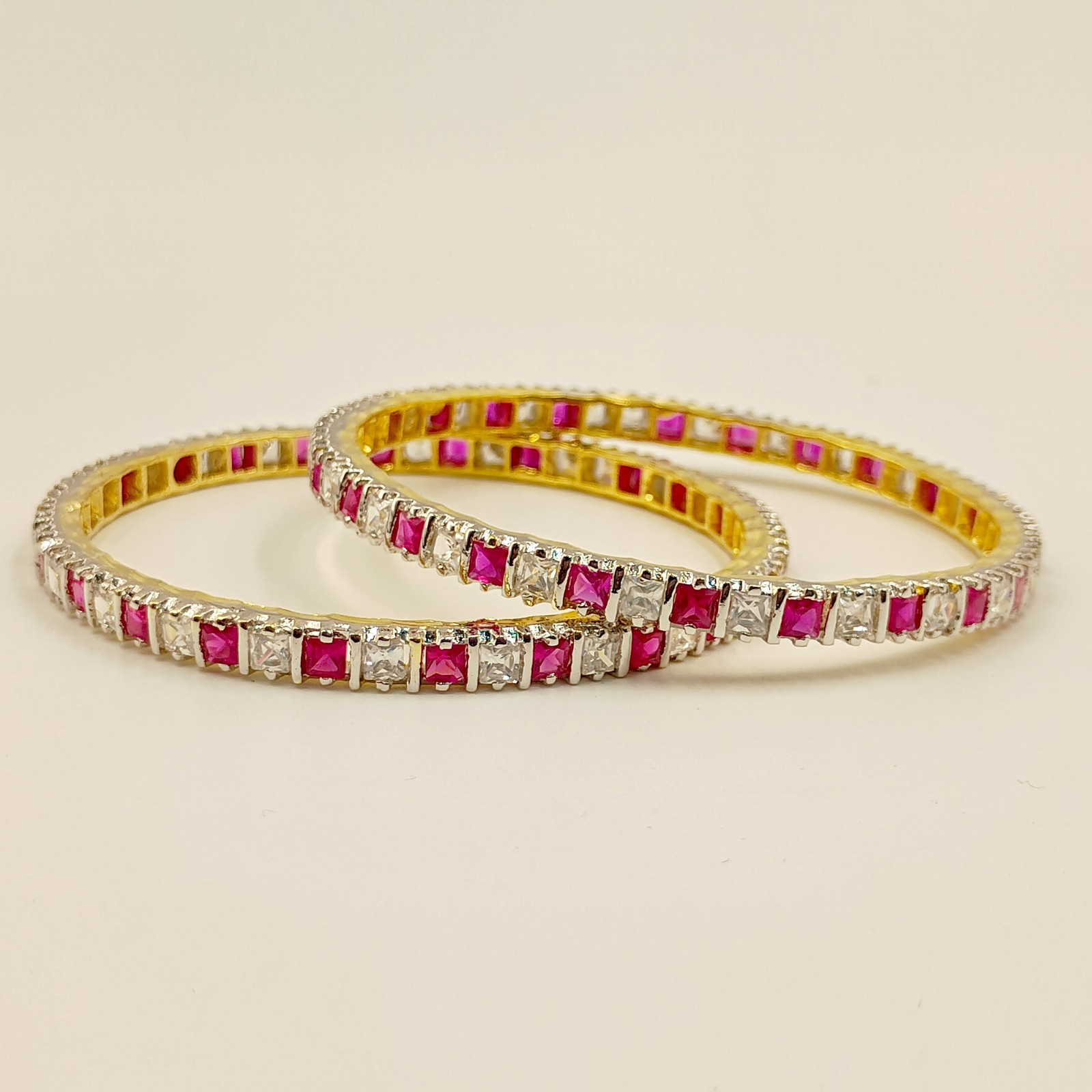 South Indian Style Ruby CZ Bangle Set 22K Gold Plated Traditional Bridal Jewelry