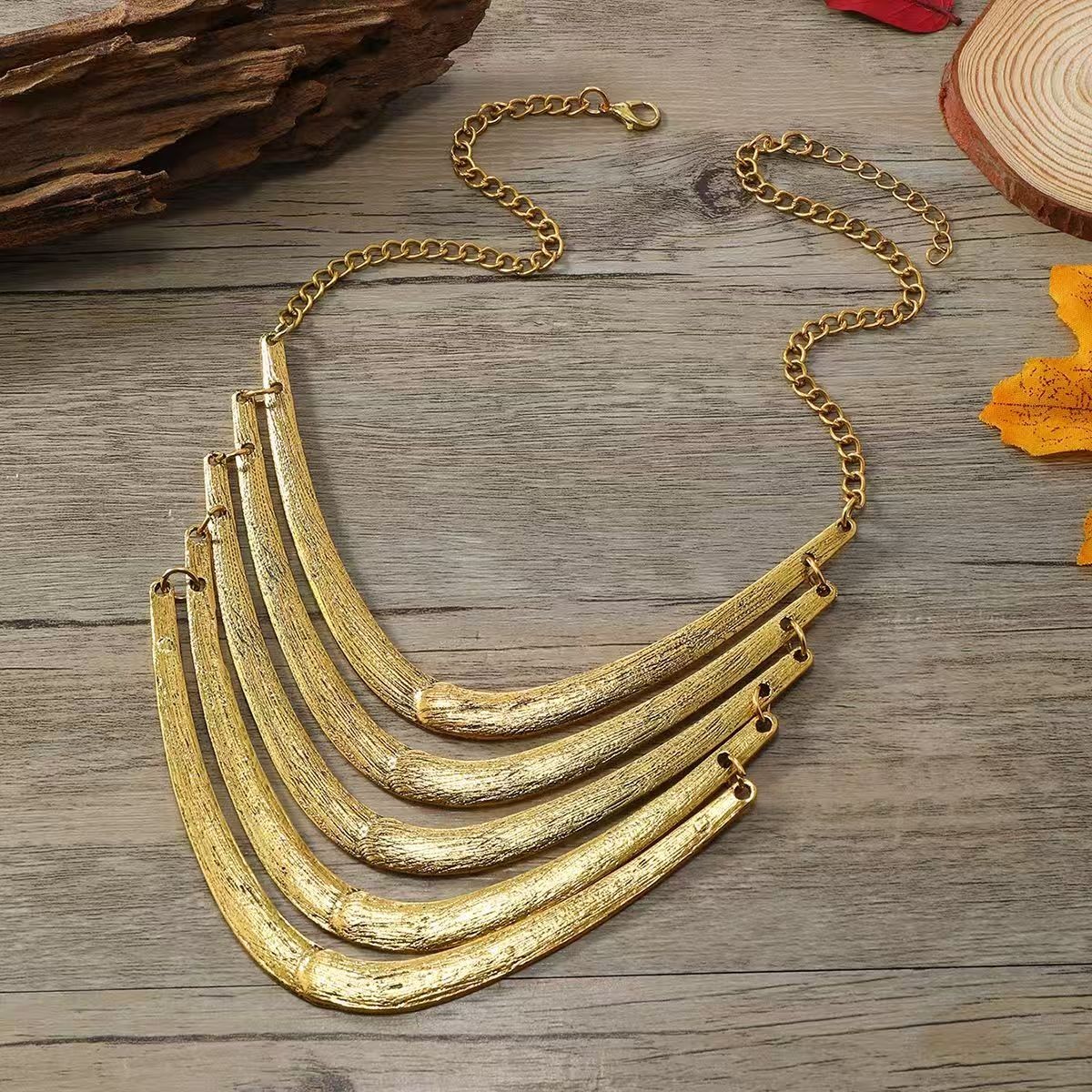 Vintage Bohemian style alloy necklace, multi-layered metal necklace, collarbone