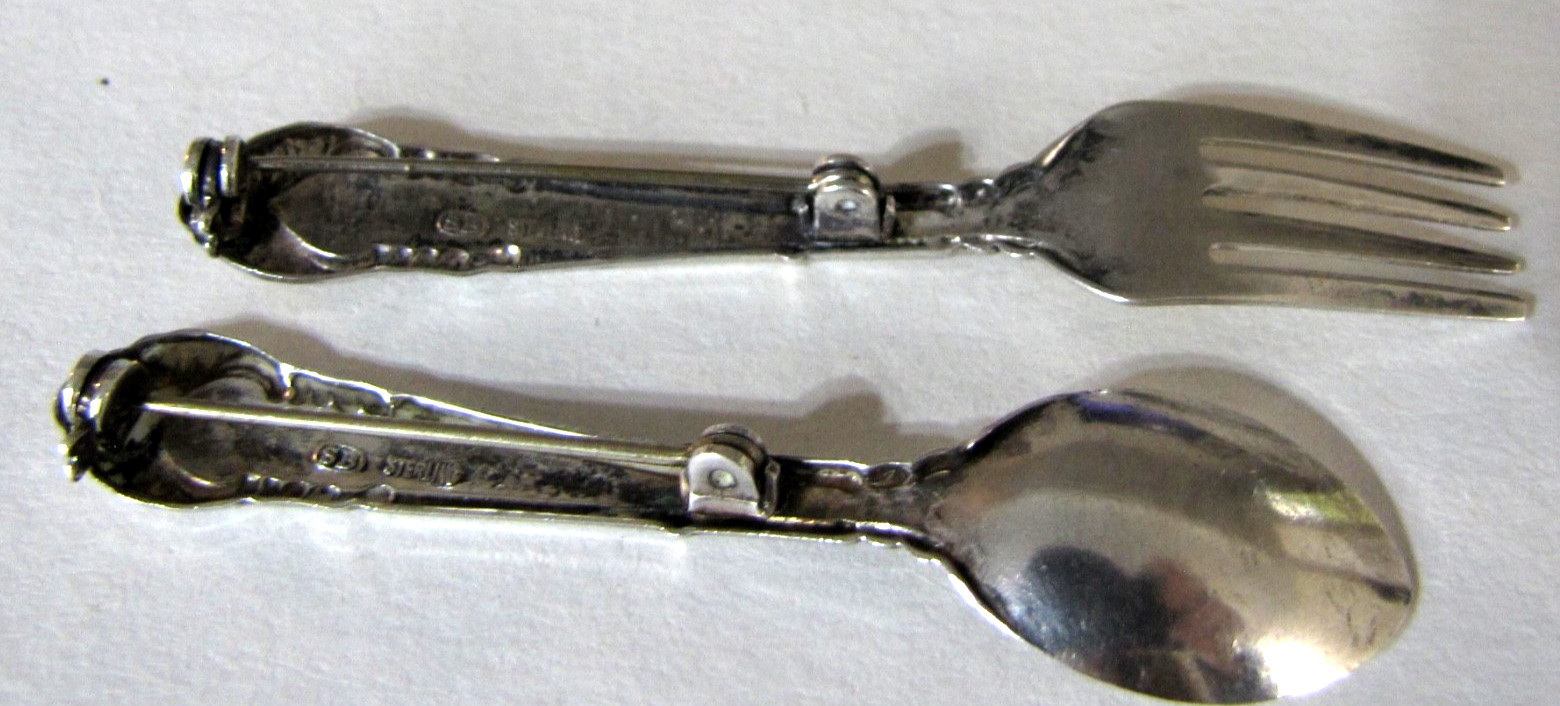 Vintage Sterling Silver Spoon Fork Brooch Pin Set Washington DC Souvenir 2.5″ SB