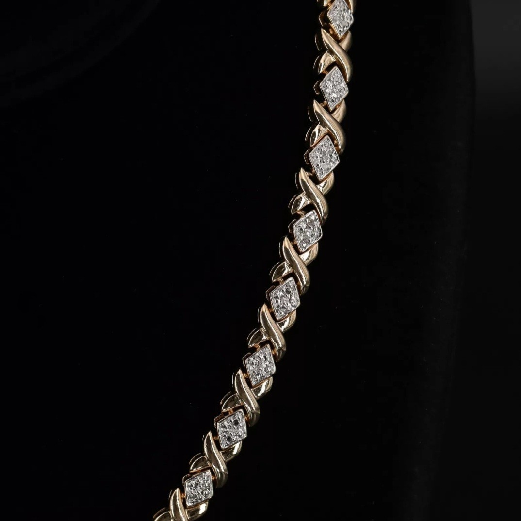 Sterling Silver 925 ROSS SIMONS 6mm Diamond XOXO 17.5″ Gold Tennis Necklace 35g