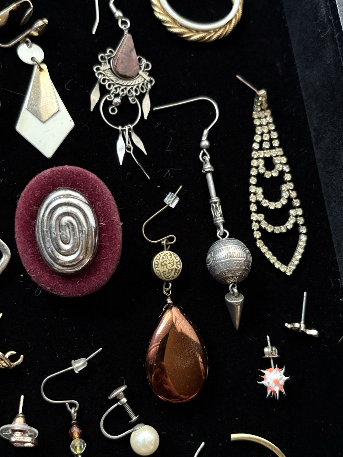 Vintage Single Earring Lot 44 Pieces Craft Repurpose Some Signed Rhinestones #3