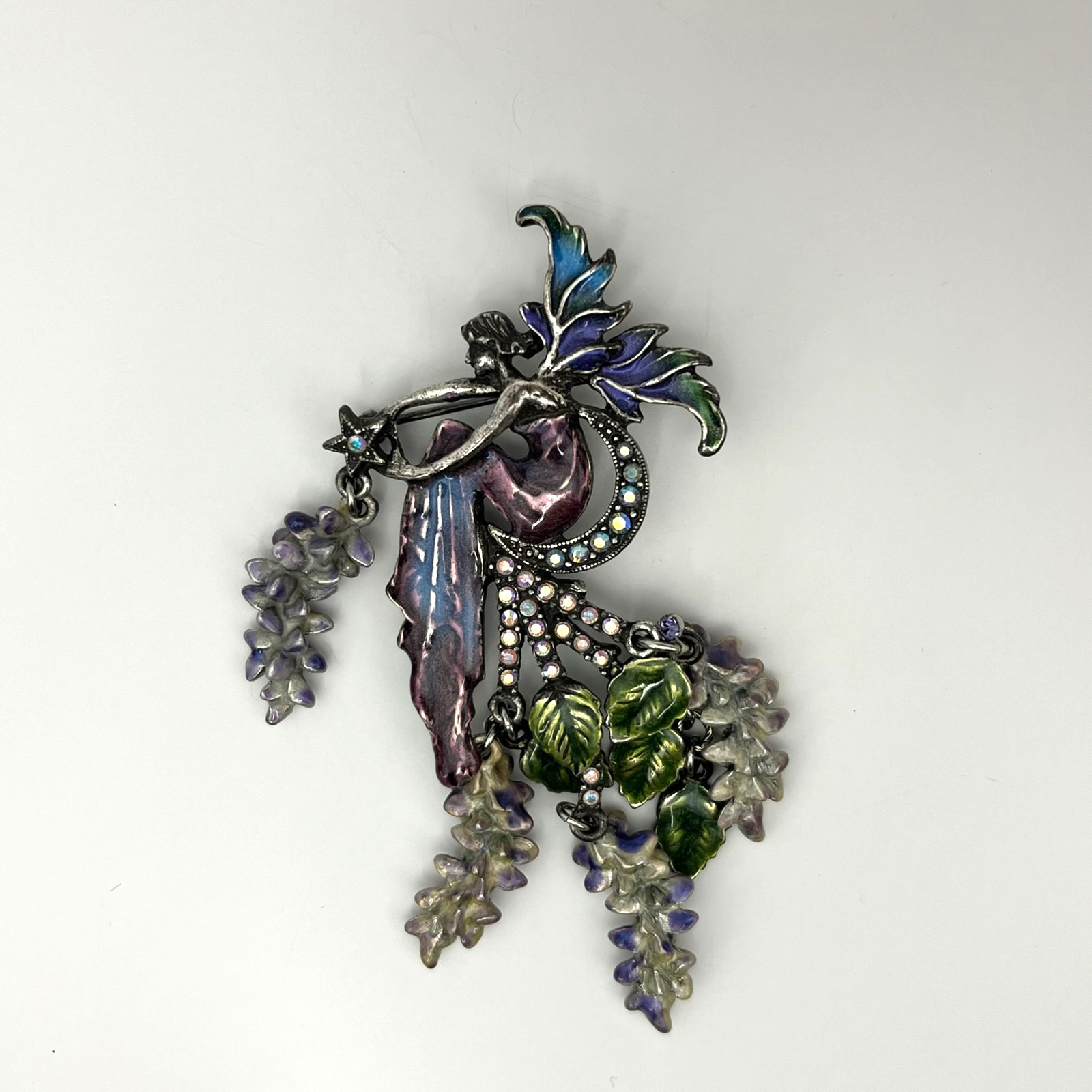 Kirks Folly Enchanted Fairy Moon Brooch Wisteria Flowers