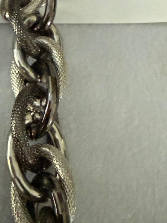 Vintage Silver Tone Chunky Mesh Link Necklace, Alternating Textured Oval Links