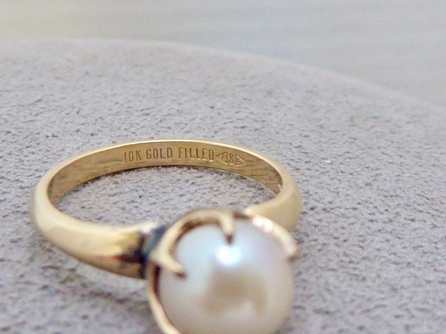 70’S NEW OLD STOCK 10K YELLOW GOLD FILLED AKOYA CULTURED PEARL RING SIZE 5