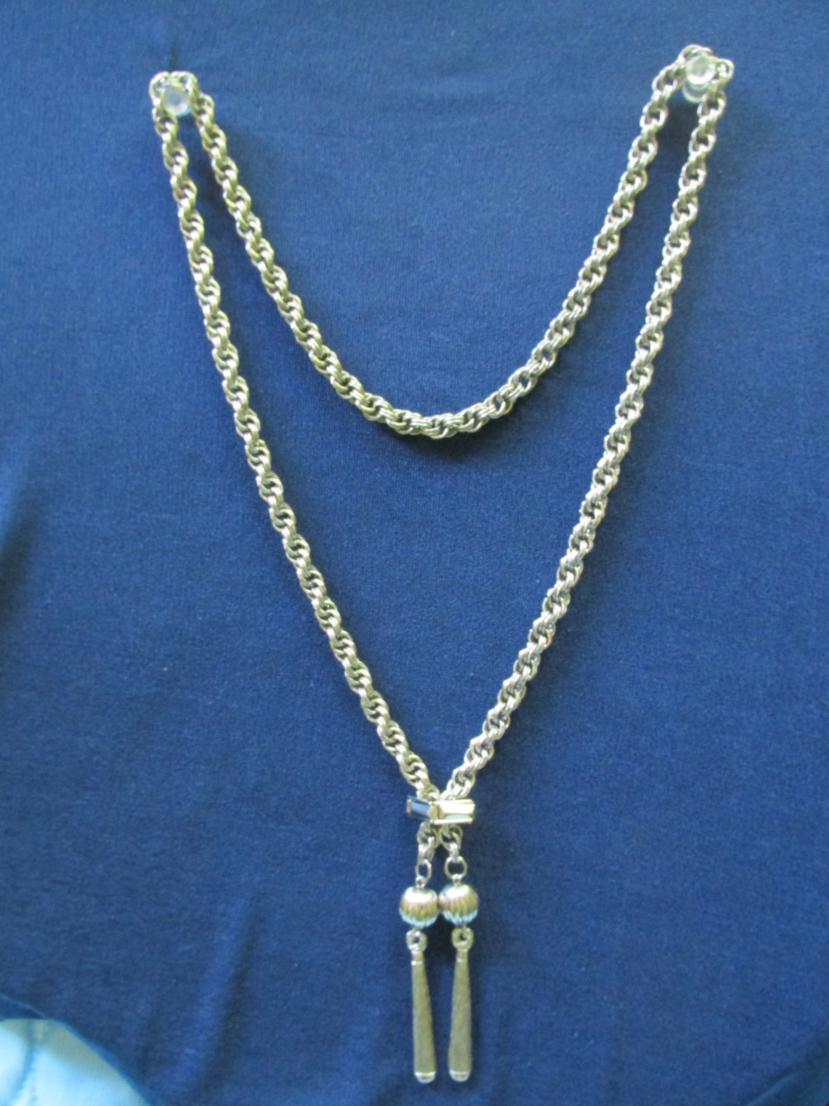 Vintage Ball Tassel Necklace Silver Tone Adjustable Slide 26 Inch bolero style