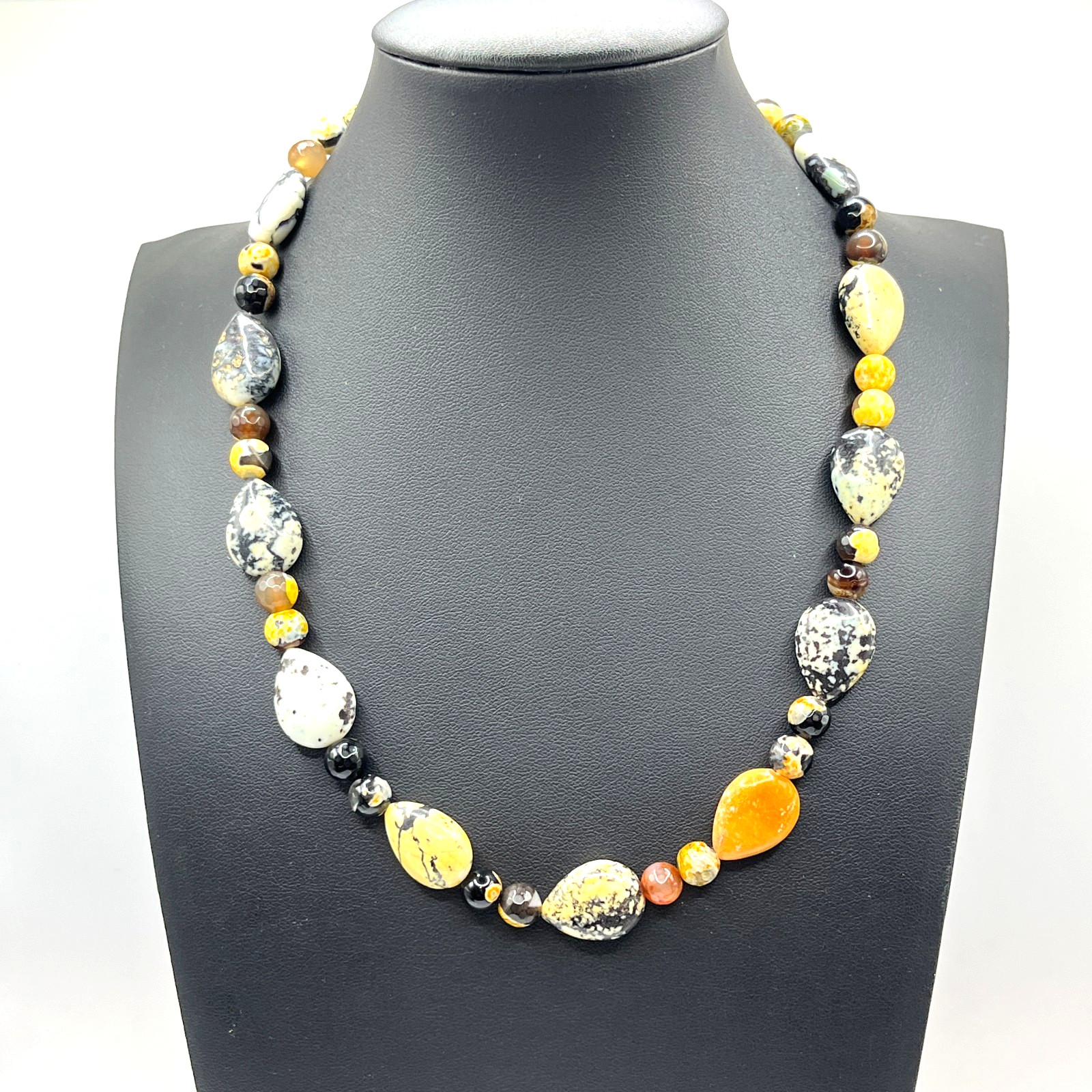 VTG Necklace Bumblebee Jasper and Other Jasper Stones Yellow Orange Toggle Clasp