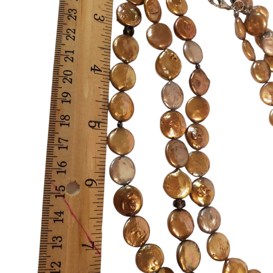 SILPADA 925 Sterling Silver 3 Strand Bronze Coin Pearl Necklace in Box N1717