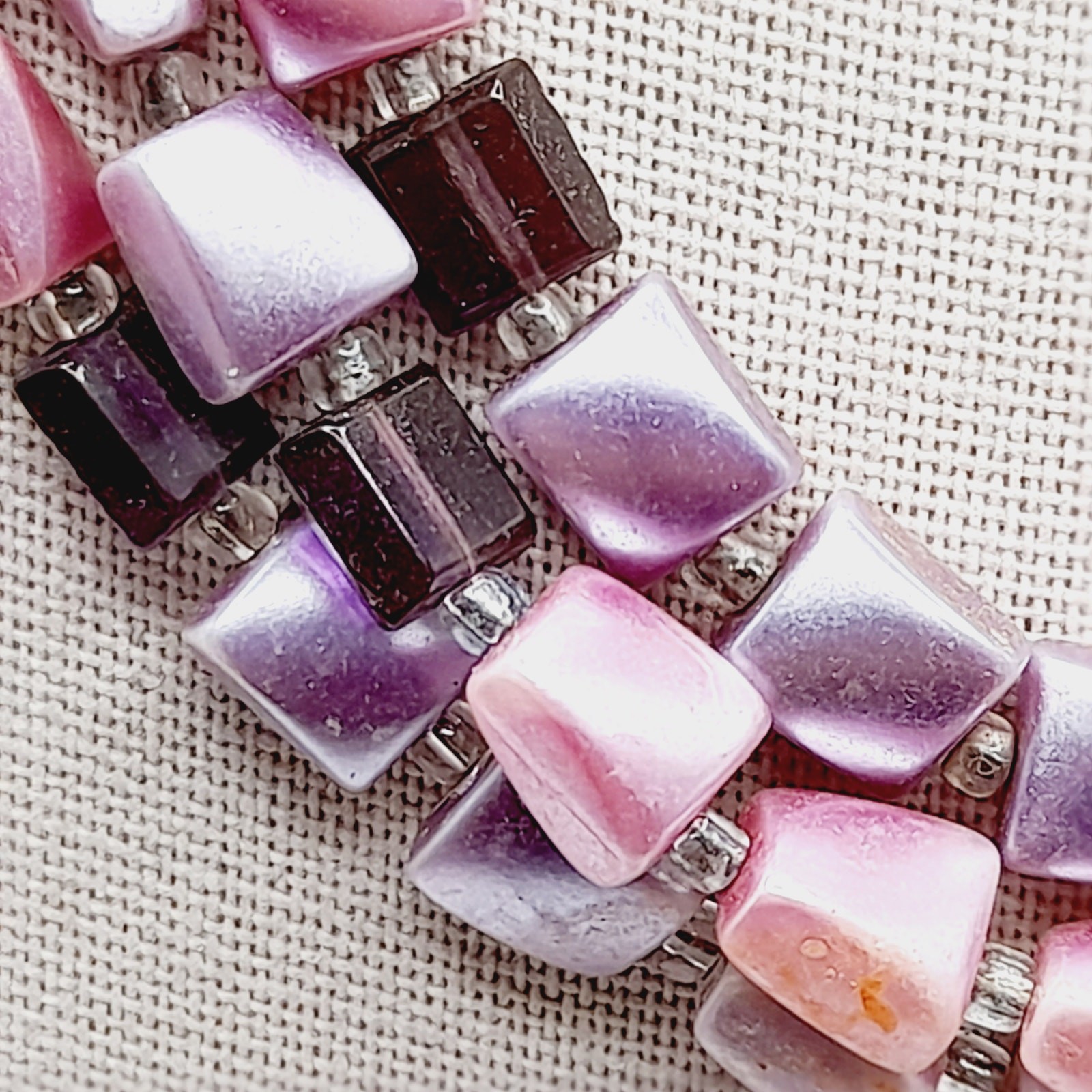 Vintage Japan 1950s Pink Lavender Pearl Finish 3 Strand Necklace 17”