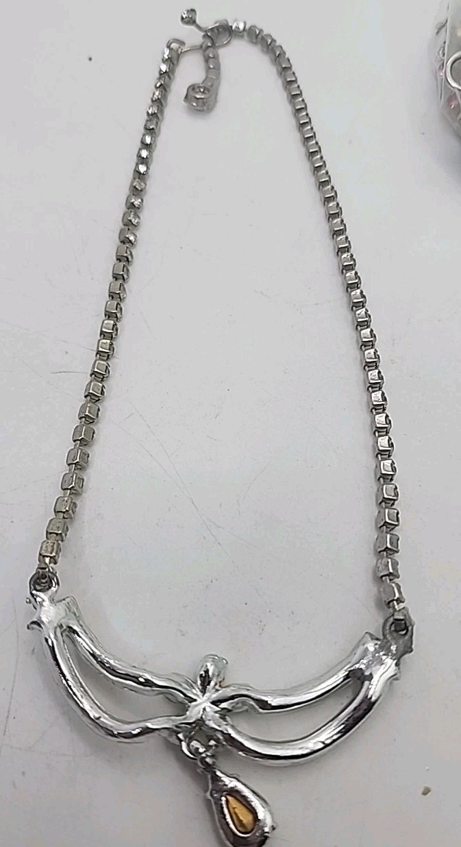 Vintage Mid Century Rhinestone Ornate Choker Necklace W/Rhinestone Flower 16.5″