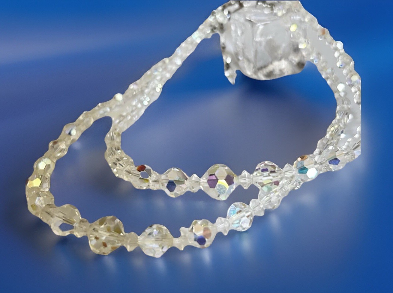 Vintage/Estate Aurora Borealis Crystal Double Stand Necklace