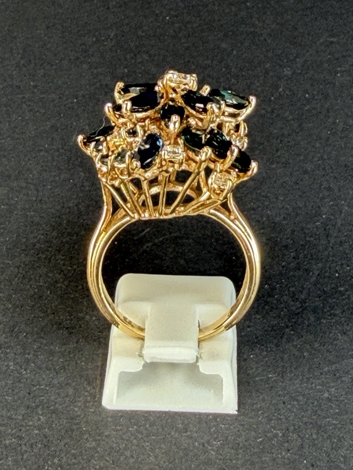 Antique 14k Yellow Gold Multiple Sapphire and Diamond Cluster Ring Size 8