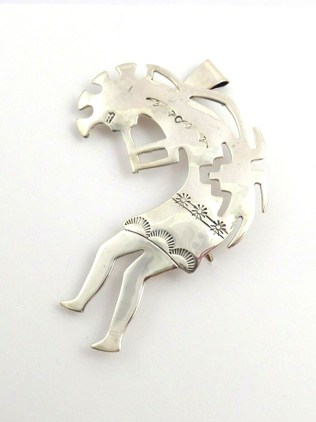 VTG Native Sterling Kokopelli Brooch – Pendant 2.5” Long Signed OMMY 10.9 Grams